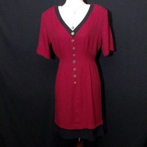 Vintage XTRMZ Short Sleeve Red Black White Dress Tie in Back, Back Zips, Sz 9/10